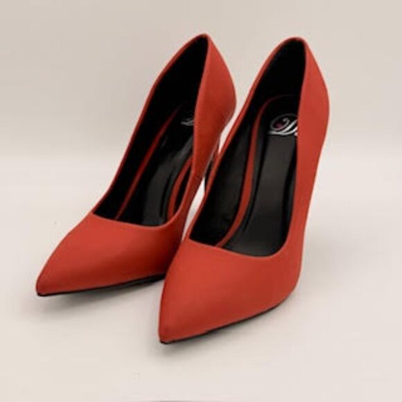 Delicious Pointed Toe Stiletto Heels Tangerine Red Faux Leather Women’s Size 7 - Picture 1 of 15